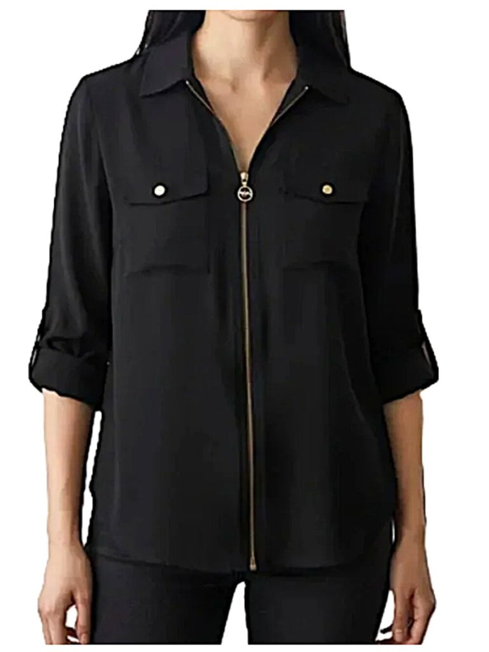 Michael Kors Black Full Zip Utility Long Sleeve Shirt Size 14